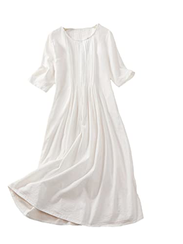 Robe d'été respirante en ramie plissée blanche pour un confort frais