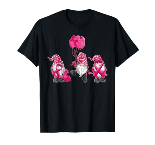gnomes Breast Cancer Awareness Pink Ribbon women girls Camiseta