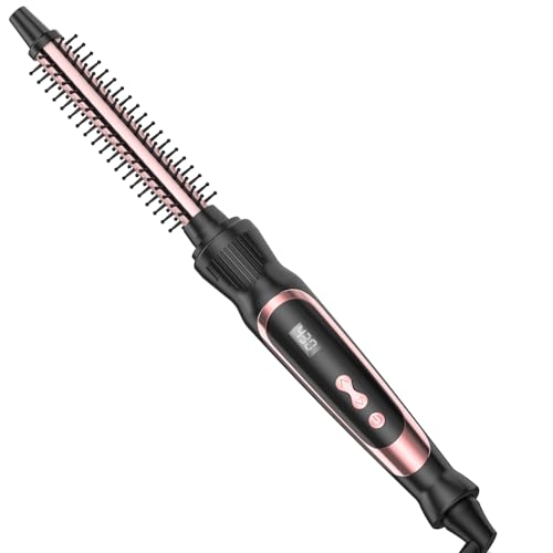 USHOW Small Curling Brush Heated Round Brush with Dual Voltage & Adjustable Temperature Smooth & Voluminous Curls Travel-Friendly Hair Styling Tool (Rose Gold 1/2 inch)