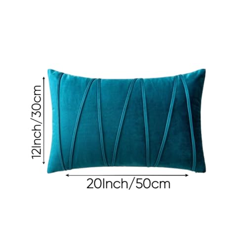 Image of Amazon Brand - Umi Decorative Striped Throw Pillow Covers 12 X 20 Inch,Soft Solid Velvet Pillow Covers Cushion Case with Zigzag Pattern for Sofa Bedroom 30 X 50 Cm (Pack of 2) Dark Teal