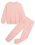 Arshiner Girls Fall Sets Casual 2 Piece Outfits Drop Shoulder Roundneck Tops and Sweatpants with Pockets Kids Clothes