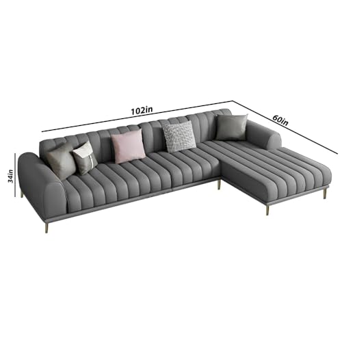 Image of Casaliving Herrick RHS 6 Seater L Shape Sofa Set with 2 Puffy for Living Room (Dark Grey Colour) Premium Velvet Fabric Sofa