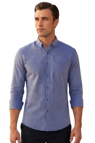 Image of Louis Philippe Men's Slim Fit Signature Oxford Easy Care, Natural Stretch Full Sleeve Solid Casual Shirt, Cotton