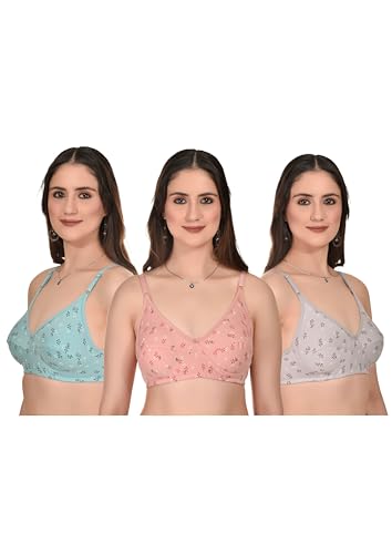 Image of Full Coverage Non Padded Wire Free Daily Use Regular Printed Bra for Women and Girls in Multicolor