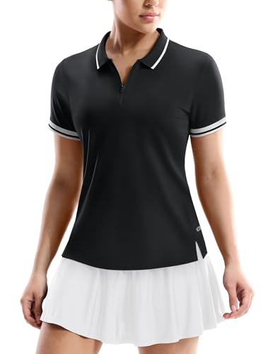 Image of MIER Golf Polo Shirts for Women - 1 /4 Zip Short Sleeve Tennis Tops, Dry Fit