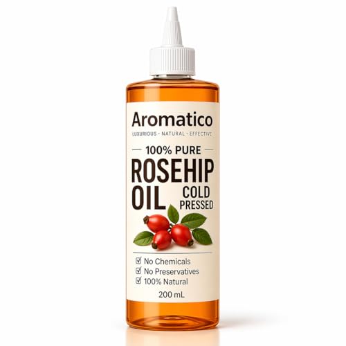 Image of AROMATICO Cold Pressed Rosehip Oil for Skin - Anti-Ageing Face Oil for Dark Spots, Wrinkles & Skin Glow | Rosehip Oil for Hair Nourishment | 200ml
