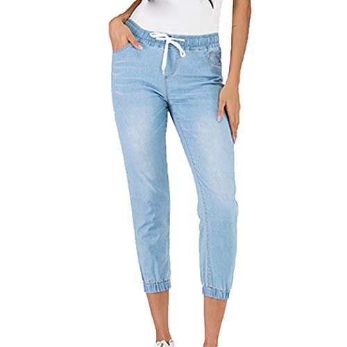 Maiyifu-GJ Women's Elastic Waist Denim Joggers Jeans Casual Drawstring Stretch Jeans Skinny Workout Jean Trousers Leggings (Light Blue 2,3X-Large)