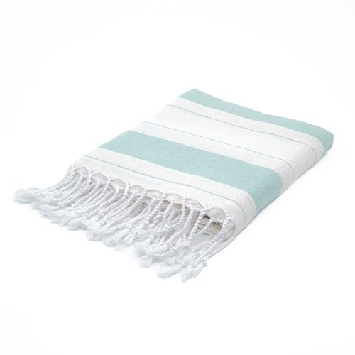 BERCA HOME Ephesus Turkish Beach Towel Lightweight Quick Dry Sand Free 100% Cotton Peshtemal Hammam & Bath Towel 90x190 cm Soft & Compact for Spa Travel Gym Yoga Camp Picnic (Aqua)