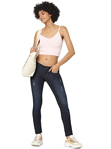 Image of ONLY Women Blue Skinny Fit Low-Rise Low Distress Light Fade Jeans