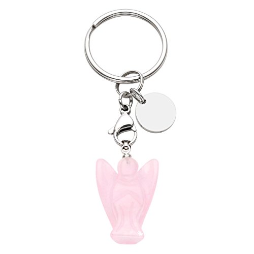 Preisvergleich Produktbild CrystalTears Schlüsselanhänger Natürlich Edelstein Engel Anhänger Heilsteine Reiki Glücksbringer Schlüsselbund Keychain Dekoration (Rosenquarz)