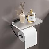 DIHAF Black Toilet Paper Holder with Shelf,Wall Mounted Bathroom Tissue Roll Dispenser with Detachab