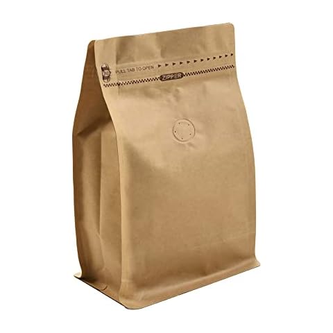 Kraft Paper Stand Up Coffee Bag/Flat Bottom Pouch with Air Release Valve and Reusable Side Zipper. (50, ½lb/8oz) Cover