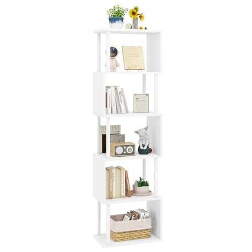 IBUYKE Libreria Estanteria Moderna,Librería En Forma De S De 6 Niveles,Estantería De Exposición,Librería Vertical Almacenaje para Sala De Estar, Dormitorio, Oficina En Casa, Blanco WBC016W