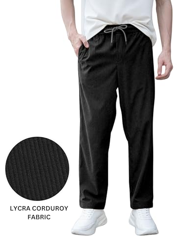 Image of Men's Soft Fabric Trousers | Relaxed Fit Corduroy Trousers with Stretch Waist for Men