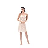 THXSILK Women's Silk Nightgown, 100% Real 19 Momme Mulberry Silk Sleepwear Round Neck Spaghetti Strap Chemise Nightdress - Ivory White, Small Size