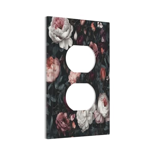 Decorative Outlet Covers Rustic Big Pink Flowers White Peony Floral 1 Gang Duplex Light Switch Cover Plate Wall Plates for Electrical Outlets Switchplate Faceplate