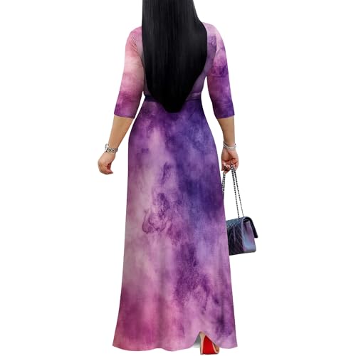 Image of PinkPatty Plus Size Maxi Dress for Women 3 /4 Sleeve Casual Long Dress | Soft stretchy fabric, functional pockets, flattering wrap v neck for vacation, casual wear and everyday styling