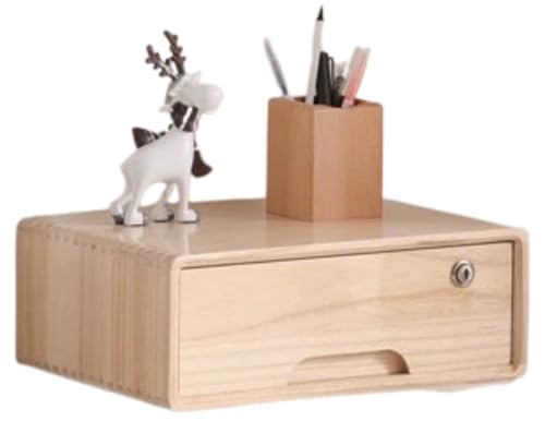 Cutdred 大容量 A4対応 卓上小物入れ デスク収納 引き出し付き 文房具デスクトップオーガナイザー リン和膳居です木製 ファイルキャビネット 鍵付き 組立不要 おしゃれ レターケース 収納ボックス (1段,ナチュラル)