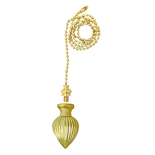 Image of Royal Designs, Inc. Ribbed Pear Finial with Fan Pull Chain, Polished Brass - Pack of 1