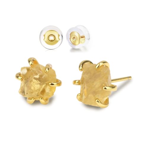 Citrine Earrings, Natural Raw Gemstone...