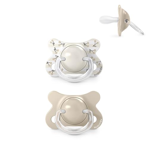 Suavinex, Pack 2 Chupetes Bebés Recién Nacidos y Pequeños, Talla Especial Mini -2/2 Meses, Tetina Fisiológica de Silicona SX Pro Simétrica y Flexible, Respeta el Desarrollo Bucodental, Birdies Beige