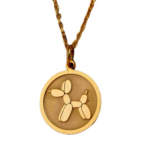Chien ballon pendentif pièce gravée 24 mm et chaîne câble argent plaqué or