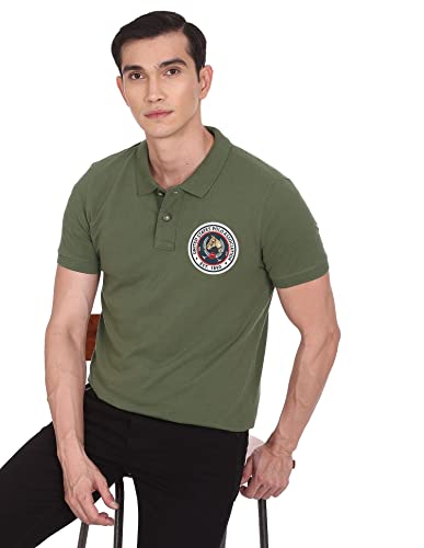 Men Olive Applique Logo Cotton Polo Shirt