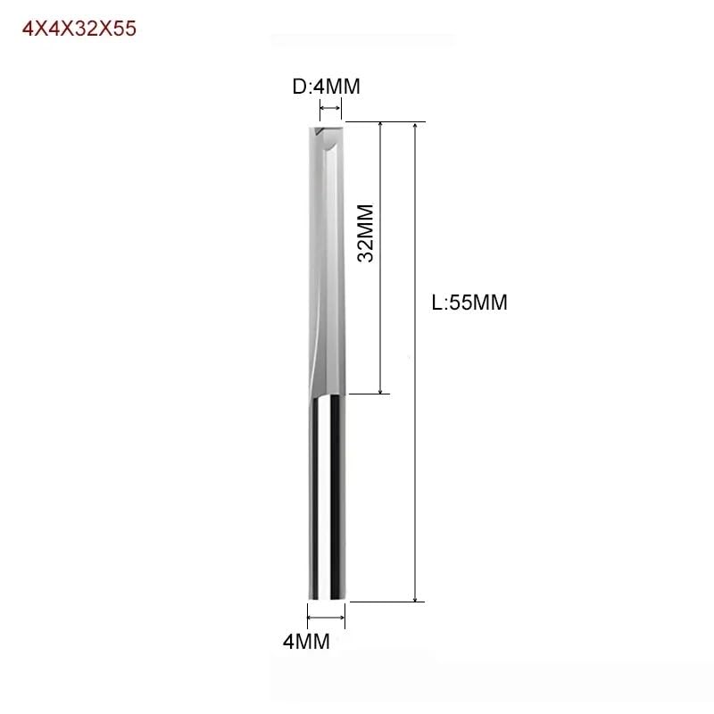 10 szt. 3,175 mm 4 mm 6 mm 8 mm Dwuostrzowe proste frezy czołowe do drewna, grawerskie CNC, frezy węglikowe(4X4X32X55)