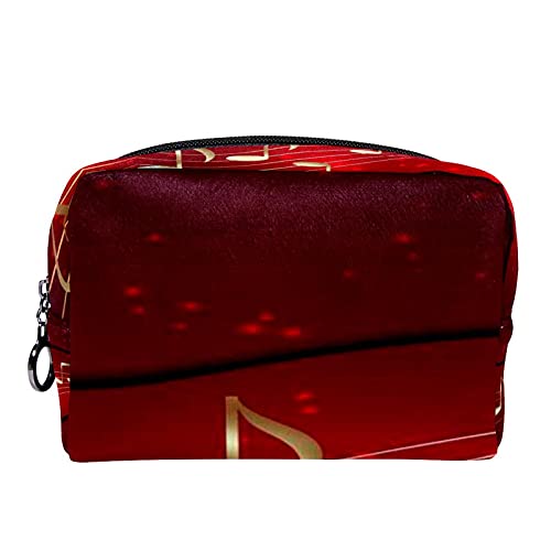 Preisvergleich Produktbild Kompakte Make-up-Tasche Tragbare Reisekosmetiktaschen Kulturbeutel,Abstrakter redical Hintergrund mit Goldnoten Daube und Violinschlüssel