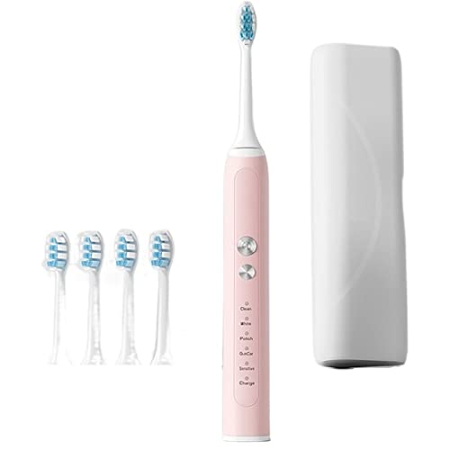充電式柔らかい毛電動歯ブラシ、4つのブラシヘッド、収納ケース付き、3色展開、旅行、家庭用。