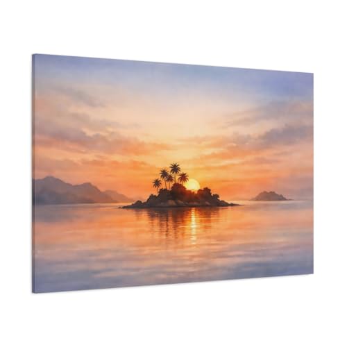 Tableau aquarelle coucher de soleil tropical pour salon 90x60cm - 2