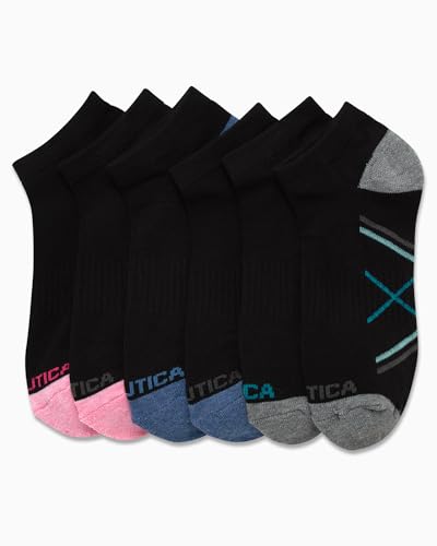 Image of Nautica Womens No Show Socks Moisture Wicking Athletic Low Cut Socks 6 Pack | Moisture Wicking Dri-Motion Fabric, Cushioned Key Areas, Banded Arch Support, No Show Low Cut, Shoe Size 4-10