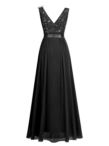Image of Miusol Women's Vintage V-Neck Sequined Split Formal Evening Maxi Dress