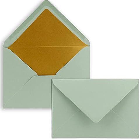 50 x Envelopes B6 with Gold Lining 12.5 x 17.6 cm Eucalyptus (Ribbed) Lined with Metallic Paper Wet Adhesive FarbenFroh by Gustav Neuser Cover