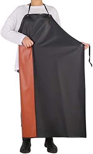 GNJCV Chemical Resistant PVC Apron - Black Plus Size Unisex Waterproof Vinyl Aprons for Dish washing,Dog Grooming,Gardening,Fish Cleaning（Pack of 1)
