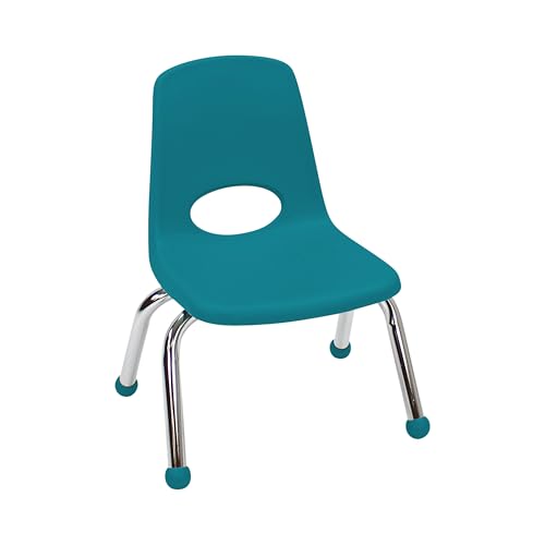 Image of FDP 10 inch School Stack Chair,Stacking Student Seat with Chromed Steel Legs and Ball Glides for Preschool, Classroom or Homeschool -Teal, 11553-TL