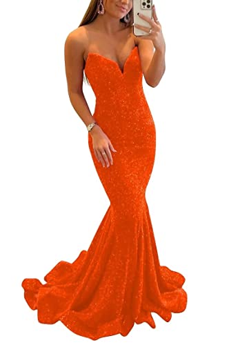 Sequin Prom Dresses Long Mermaid V Neck Formal Evening Party Gowns Sparkly Homecoming Dresses for...