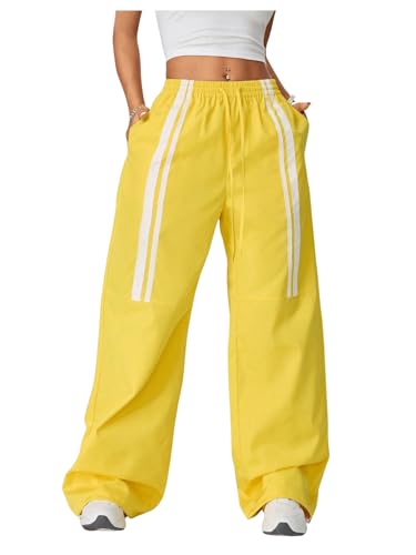 SHENHE Women's Low Rise Drawstring Elastic Waist Pants Wide Leg Y2k Baggy Loose Pants