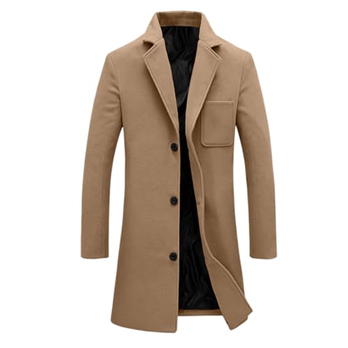 VBTAPA Winter Coat Trench Coat Men Slim Fit Mid Length Pea Coat Winter Overcoat Notched Collar Business Formal Casual Fall Long Jackets Khaki S - image 5