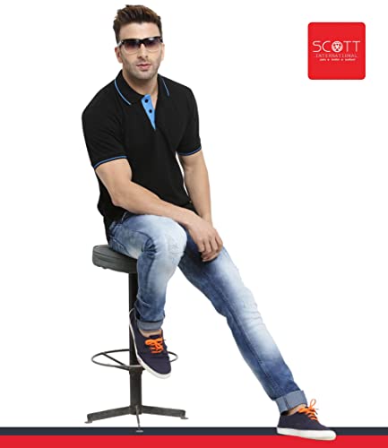 Image of Scott International Men's Organic Cotton Regular Fit Polo T-Shirt (Black and Blue, m)