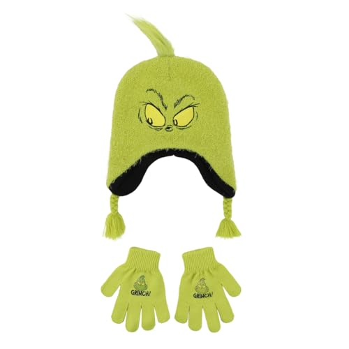 The Grinch Big Face 2-Piece Beanie Youth Hat & Magic Gloves Set