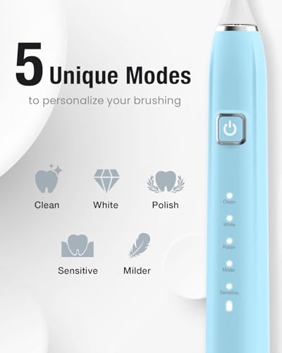 Image of 7AM2M Sonic Electric Toothbrush for Adults,Type-C Charging Run for 120 Days | 6 Brush Heads & 5 Modes, 40000VPM Powered Rechargeable Toothbrush, Smart Timer, IPX7 Waterproof, Travel&Home Use, Light Blue