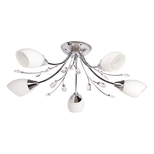 DeMarkt 356015105 Plafón de Techo Estructura Hecha de Metal Cromado Plafónes de Vidrio Mate Para Salón O Dormitorio E27 5 x 60W Bombillas