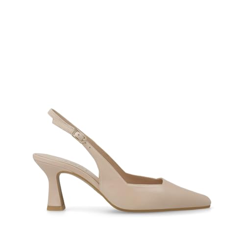 Lodi Zapatos de Salón para Mujer. Diseño Sencillo y Elegante. Piel Punta Afilada y Escote Cuadrado. Cierre con Hebilla Metálica. Serie GELINES-X. Color Nude
