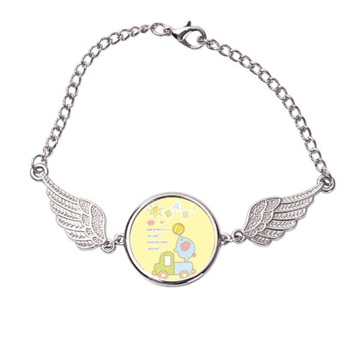 Pulsera de dibujos animados con diseño de elefante, camión y animales, con alas de ángel, Medium, Metal