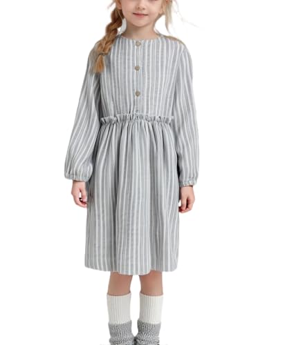 Girls Long Sleeve Maxi Dress Kids Spring Casual Striped Sundresses for Girls 6-12 Years