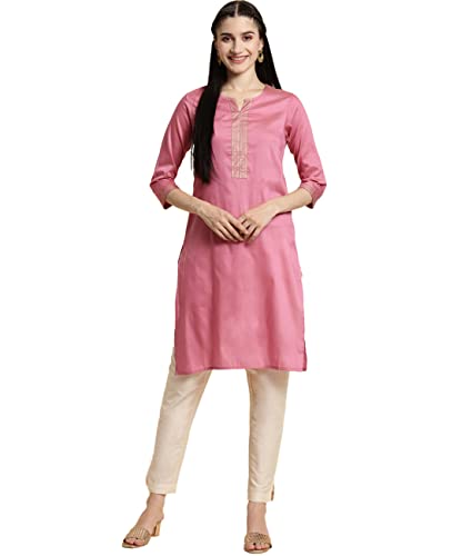 Image of rangita Pink Polyester Knee Length Solid Straight Kurti for Women | Kurta for Women
