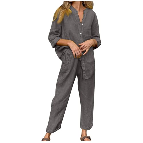 Survêtement 2 pièces pour vacances d'été ensemble grande taille pantalon ample et chemise coton