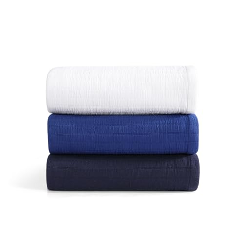 Image of Tommy Hilfiger - King Size Blanket, 100% Woven Cotton Bedding, Medium Weight for Year Round Comfort, Throw Blanket for Couch & Bed (Essential Weave Navy)