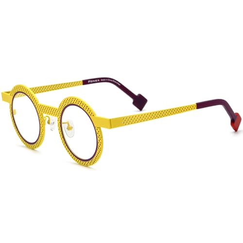 Image of FONEX Colorful Pure Titanium Glasses Frame Women Retro Round Eyeglasses